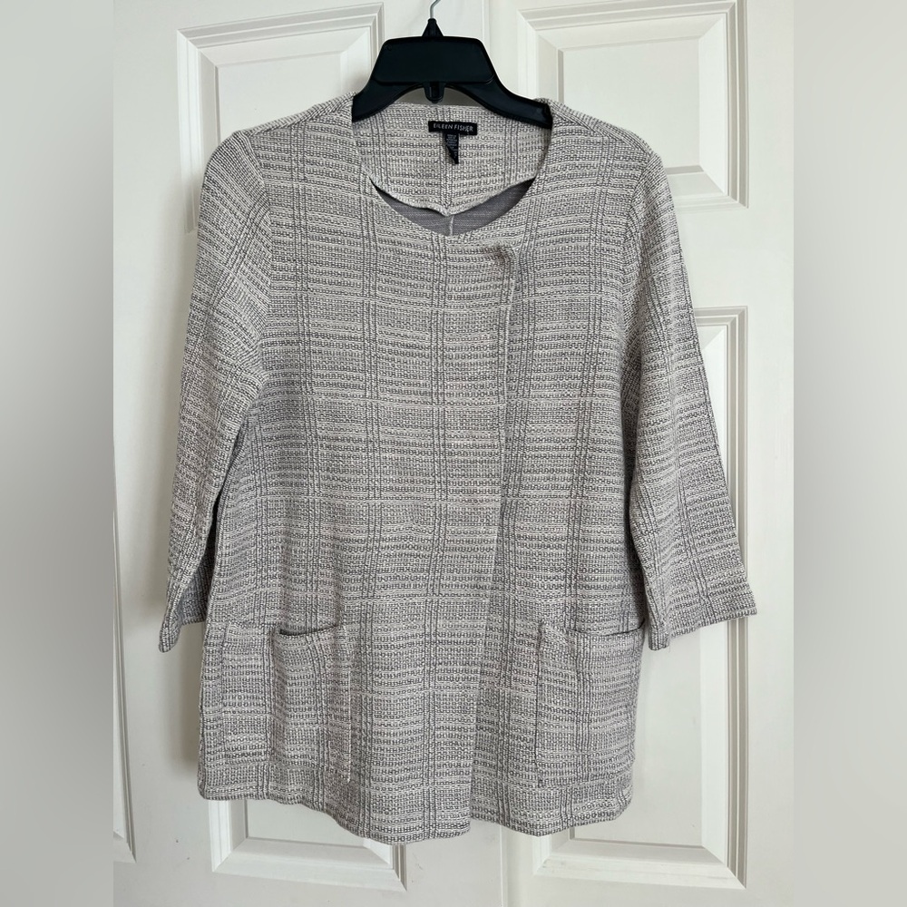 Eileen Fisher Women's Knit Jacket  Gray Pattern Texture Petite Small